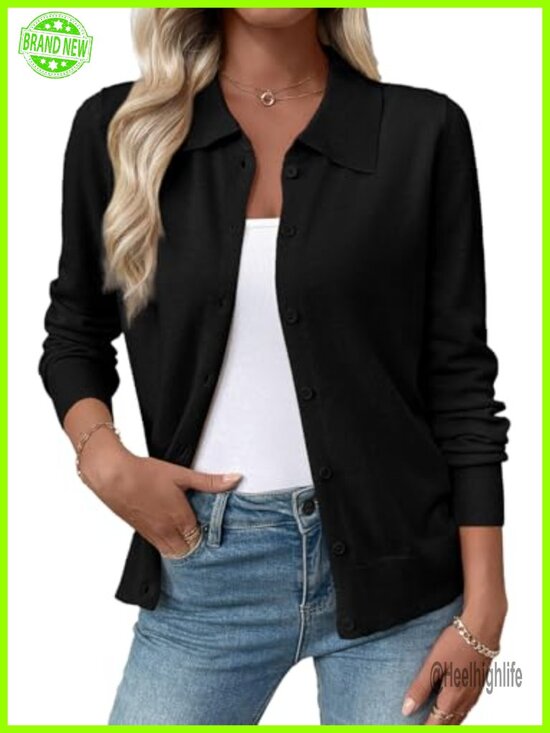 Sweaters - Wool Blend Cardigan Sweaters for Women Lightweight Button Down Lapel Collar